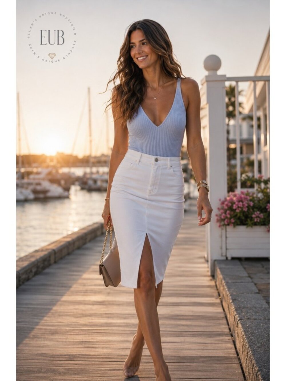 L'AGENCE Tylee Knee Length White Denim Skirt Size 26 New